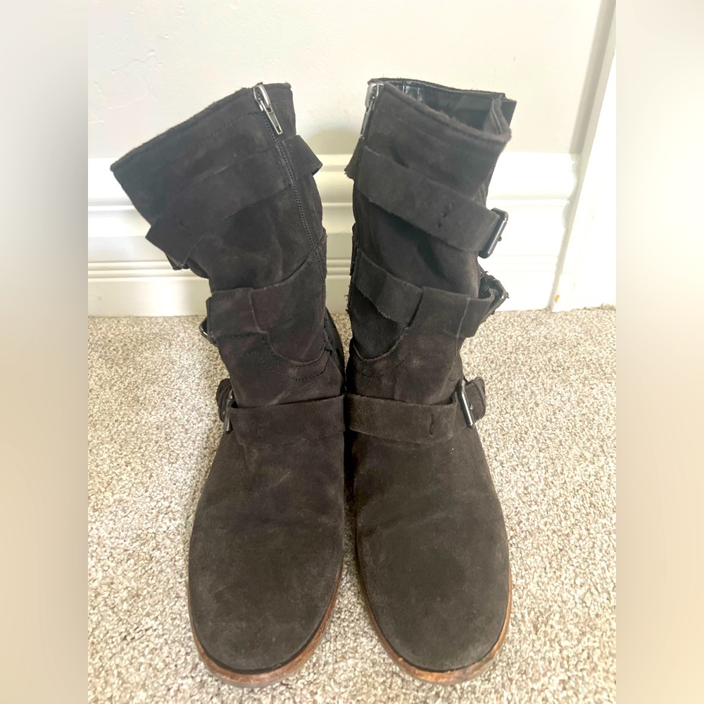 Dolce Vita Charcoal Suede Ankle Buckle Boots Size 9